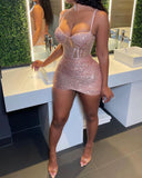 Zjkrl Contrast Mesh Bodycon Cami Sequin Dress