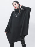 Zjkrl - Black Cropped Turtleneck Sweater Dress