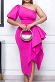 Zjkrl - White Elegant Solid Patchwork Flounce Asymmetrical Oblique Collar Evening Dress Dresses