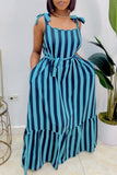Zjkrl - Black Casual Sweet Daily Simplicity Striped Patchwork With Belt Contrast Spaghetti Strap Dresses