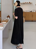 Zjkrl - Urban Ruffled Split-Joint High Waisted Short Sleeves Midi Dress