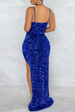 Zjkrl - Red Fashion Sexy Patchwork Sequins See-through Backless Spaghetti Strap Irregular Dress