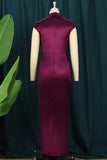 Zjkrl - Pink Fashion Sexy Solid Slit Fold Half A Turtleneck Evening Dress