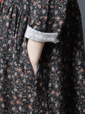 Zjkrl - Vintage Floral Stand Collar Midi Dress