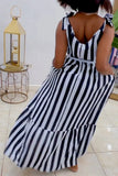 Zjkrl - Black Casual Sweet Daily Simplicity Striped Patchwork With Belt Contrast Spaghetti Strap Dresses