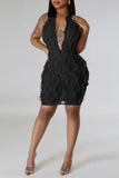 Zjkrl - Black Sexy Solid Patchwork See-through Backless Halter Sleeveless Dress Dresses