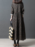 Zjkrl - Vintage Floral Stand Collar Midi Dress