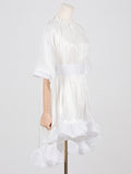 Zjkrl - High-Low Loose Floral Pleated Split-Joint Stand Collar Mini Dresses