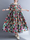 Zjkrl - Vintage Loose Multi-Colored Floral Printed Midi Dress