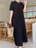 Zjkrl - Urban Ruffled Split-Joint High Waisted Short Sleeves Midi Dress