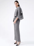 Zjkrl - Urban Loose Solid Color Tied Pleated Top&V-Back Vest Dress Two Pieces Set