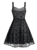 Women‘s Halloween Dress Vintage Retro Vintage Dress Midi Dress Outdoor Lace Drawstring Skull Spaghetti Strap Sleeveless Regular Fit Summer Spring 2023 Black Grey Black and Blue S M L XL