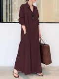 Zjkrl - Original Solid Color Lapel Shirt Dress