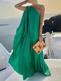Zjkrl - Simple Asymmetric Solid Color One-Shoulder Maxi Dresses