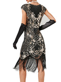 Women‘s Halloween Dress Retro 1920s Fringe Dress Midi Dress Party Sequins Tassel Fringe Floral Crew Neck Short Sleeve Slim Summer Spring 2023 Black Gold Red XS S M L