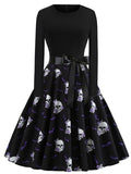 Women‘s Halloween Dress Swing Dress Black Dark Grey Orange Long Sleeve Pumpkin Bow Winter Fall Autumn Crew Neck Winter Dress Fall Dress 2023 S M L XL 2XL