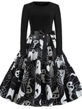 Women‘s Halloween Dress Swing Dress Black Dark Grey Orange Long Sleeve Pumpkin Bow Winter Fall Autumn Crew Neck Winter Dress Fall Dress 2023 S M L XL 2XL