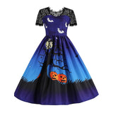 Women‘s Halloween Dress Retro 1950s Vintage Dress Midi Dress Holiday Lace Patchwork Graphic V Neck Short Sleeve Regular Fit Spring Fall 2023 Black Blue S M L XL