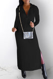 Zjkrl - Black Casual Solid Slit Hooded Collar Long Sleeve Dresses