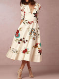 Zjkrl - Women's Printed V-Neck Midi Skater Dresses