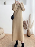 Zjkrl - Urban Long Sleeves Solid Color Round-Neck Sweater Dresses
