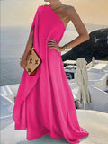 Zjkrl - Simple Asymmetric Solid Color One-Shoulder Maxi Dresses