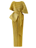 Zjkrl - Urban Loose Solid Color Tied Pleated Top&V-Back Vest Dress Two Pieces Set