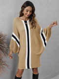 Zjkrl - Original Loose 4 Colors Striped Round-Neck Batwing Long Sleeves Sweater Dress