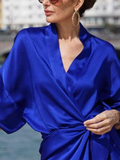 Zjkrl - Half Sleeves Loose Solid Color V-Neck Maxi Dresses