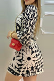 Zjkrl - Beige Sexy Street Geometric Printing Square Collar One Step Skirt Dresses
