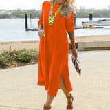 Zjkrl - Solid Color Women Casual Short Sleeve Maxi Dress