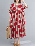 Zjkrl - Original Polka-Dot Split-Joint Round-Neck Midi Dress