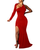 Zjkrl - Asymmetrical One Shoulder High Slit Backless Mermaid Dress