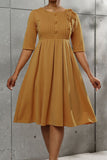 Zjkrl - Ginger Casual Elegant Solid Patchwork Buttons With Bow O Neck A Line Dresses