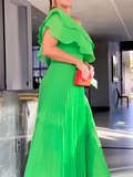 Zjkrl - Loose Asymmetric Plain Pleated One-Shoulder Maxi Dresses