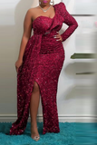 Zjkrl - White Celebrities Patchwork Sequins One Shoulder Trumpet Mermaid Dresses