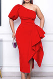 Zjkrl - White Elegant Solid Patchwork Flounce Asymmetrical Oblique Collar Evening Dress Dresses