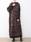 Zjkrl - Vintage Leopard Print Knitted Loose High-Neck Dress