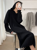 Zjkrl - Stylish Long Sleeves Loose Solid Color Hooded Sweater Dresses