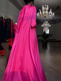 Zjkrl - Flared Sleeves Long Sleeves Solid Color High-Neck Maxi Dresses