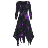Women‘s Halloween Dress Retro 1950s Vintage Dress Midi Dress Halloween Daily Drawstring Print Tie Dye Crew Neck 3/4 Length Sleeve Regular Fit Spring Fall 2023 Red Blue S M L XL