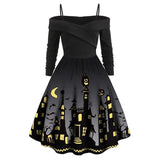 Women‘s Halloween Dress Retro 1950s Vintage Dress Midi Dress Party Ruched Ruffle Pumpkin Spaghetti Strap Long Sleeve Regular Fit Fall Winter 2023 Black Red S M L XL