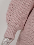Zjkrl - Simple Casual Loose Solid Color High-Neck Long Sleeves Sweater Dress