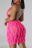 Zjkrl - Black Sexy Solid Patchwork See-through Backless Halter Sleeveless Dress Dresses