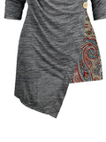 Women's Casual Dress Print Dress Spring Dress Floral Paisley Ruched Patchwork Cowl Neck Mini Dress Vintage Ethnic Outdoor Date Long Sleeve Loose Fit Gray Spring Fall S M L XL XXL