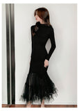 Zjkrl - Elegant Mesh Stitching Mermaid Dress Women Black Slim Sheath Mid Dresses Simple Office Wear Party