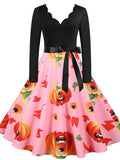 Women‘s Halloween Dress A Line Dress Knee Length Dress Black Blue Purple Pink Red Long Sleeve Pumpkin Bat Print Pumpkin Spider Print Fall Winter V Neck Hot Vintage Slim 2023 S M L XL XXL 3XL