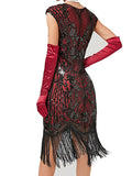 Women‘s Halloween Dress Retro 1920s Fringe Dress Midi Dress Party Sequins Tassel Fringe Floral Crew Neck Short Sleeve Slim Summer Spring 2023 Black Gold Red XS S M L