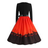 Women‘s Halloween Dress Retro 1950s Vintage Dress Midi Dress Holiday With Belt Bow Graphic Crew Neck Long Sleeve Regular Fit Spring Fall 2023 Pink Red S M L XL