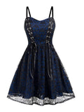 Women‘s Halloween Dress Vintage Retro Vintage Dress Midi Dress Outdoor Lace Drawstring Skull Spaghetti Strap Sleeveless Regular Fit Summer Spring 2023 Black Grey Black and Blue S M L XL